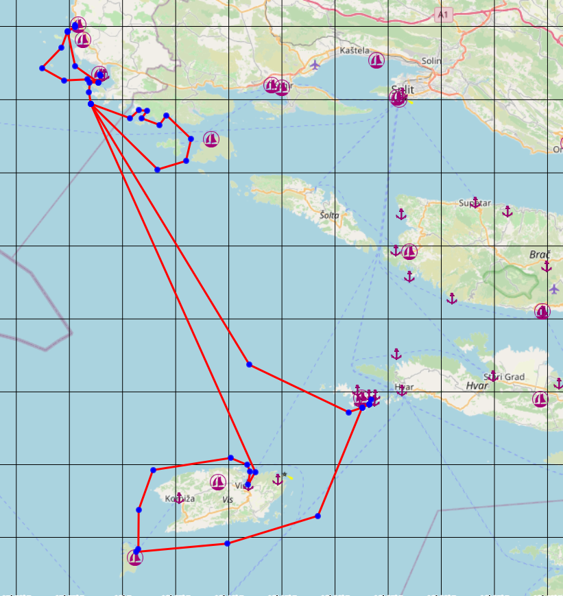 Route beim Segeltörn mit Freunden in Kroatien auf einer Lagoon 42 durch Dalmatien