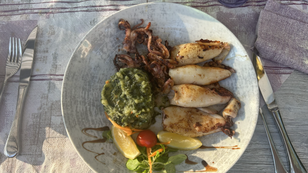 Gegrillte Calamari während des Segeltörns
