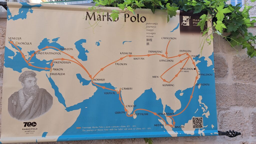 Historische Karte von Korčula und Marco Polo